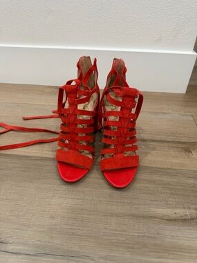 Red Strappy Lace-Up Women’s Heels